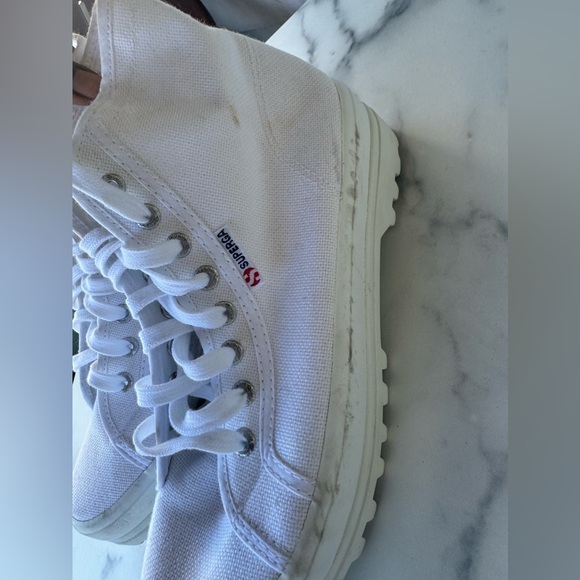 Superga High Top White Shoes Lace Small Platform Size 8 - Picture 3 of 8